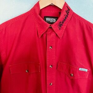 VTG Resistol Western Shirt Red Long Sleeve USA‎ Embroidered Cowboy Rodeo Gear M